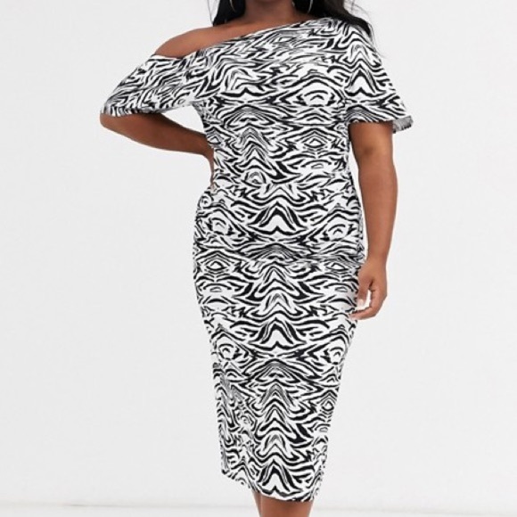 ASOS Curve Black & White Zebra Pencil Midi Dress NWT - Picture 2 of 12